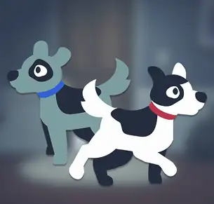 Two puppies solving a co-op puzzle together